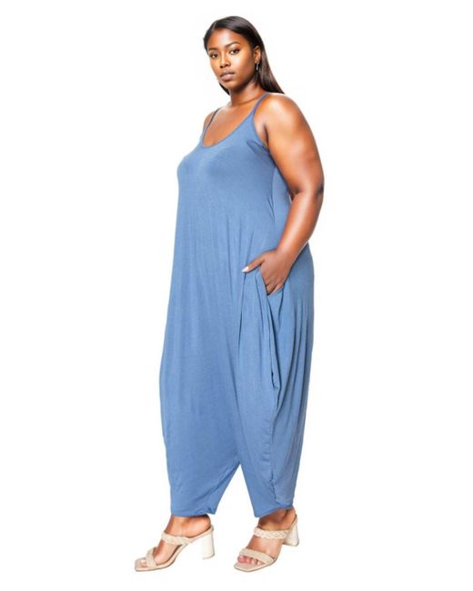 L I V D Blue Plus Size Quinn Pocket Tulip Bottom Jumpsuit