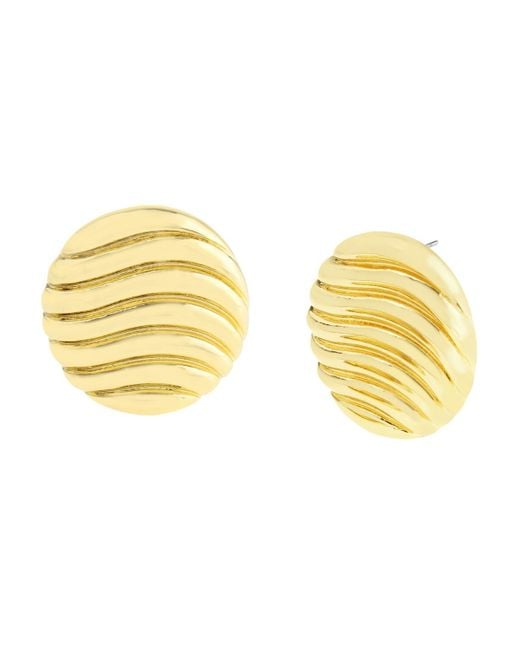 Steve Madden Yellow Gold Vintage Ribbed Circle Button Earrings