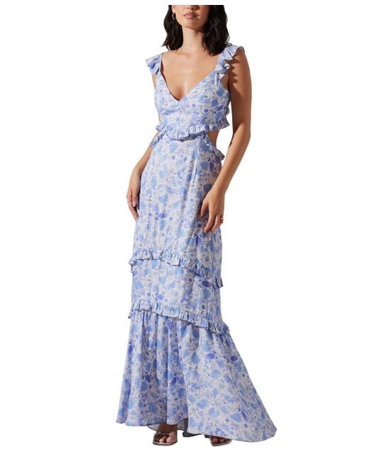 Astr Blue Cassis Floral Print Maxi Dress