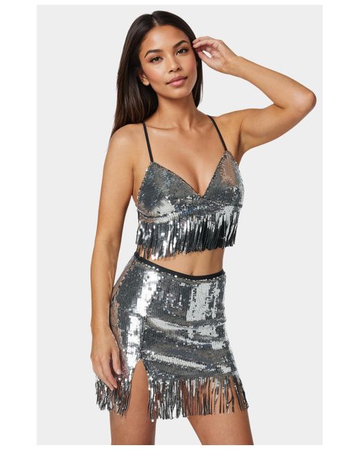 Bebe Black Lace Shrug And Sequins Cami