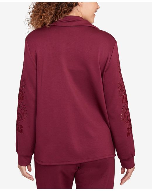 Ruby Rd Petite Embroidered Floral Cutout Snap Jacket