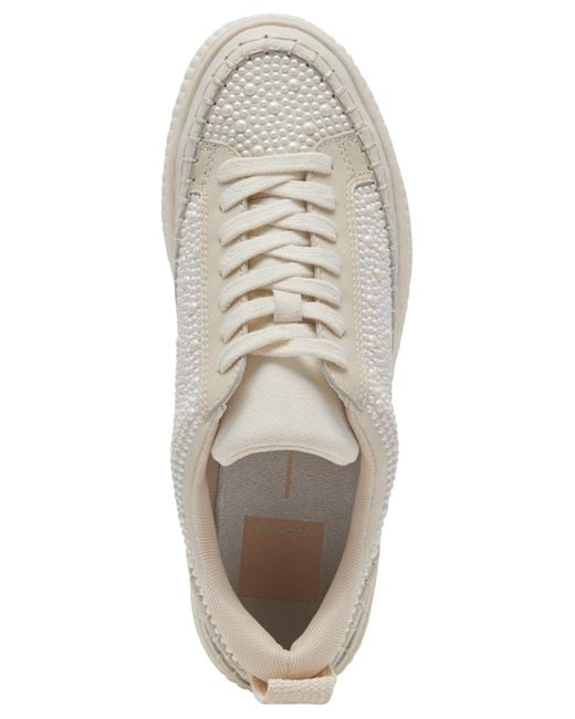 Dolce Vita White Nicona Linen Embellished Lace-up Platform Sneakers