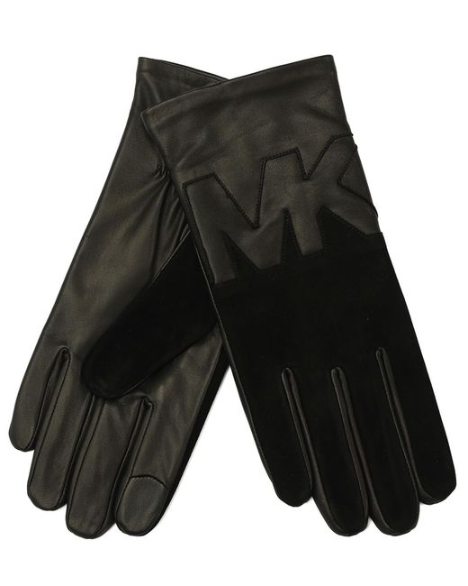 Michael Kors Gray Michael Leather Patchwork Gloves