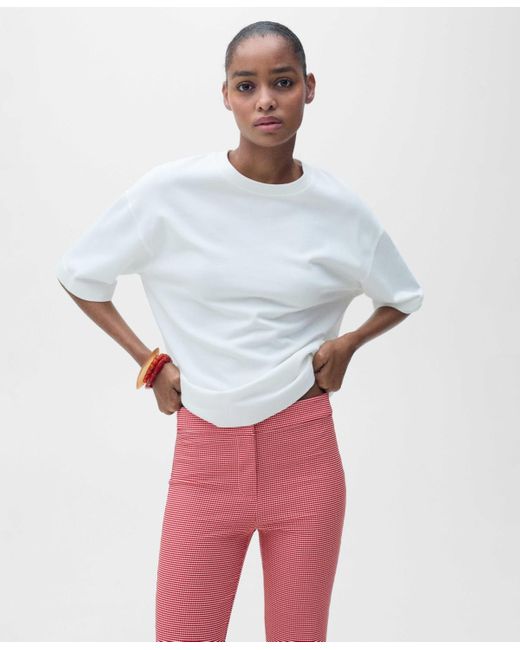 Mango Red Gingham-check Cropped Pants