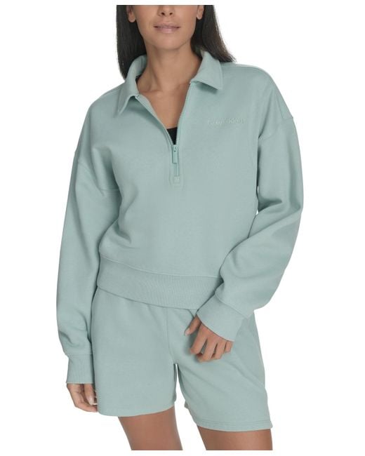 売れ筋商品|||カルバンクライン カットソー トップス レディース Women's French Terry Collared Half-Zip Pullover Top Blue Surf Calvin Klein French Terry Collared Half-zip Pullover Top in