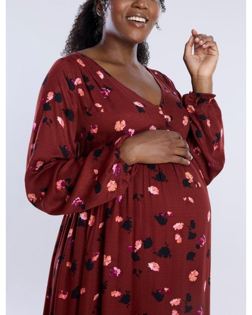 Motherhood Maternity Red Maternity Long Sleeve Button Front Midi Dress