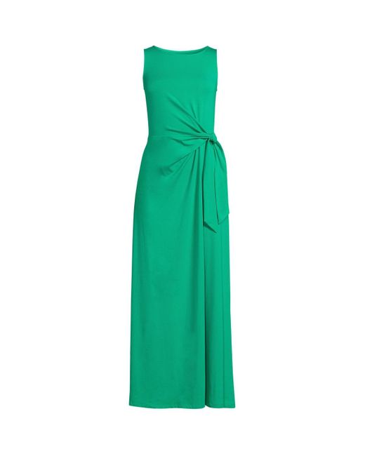 Lands' End Green Sleeveless Tie Waist Maxi Dress