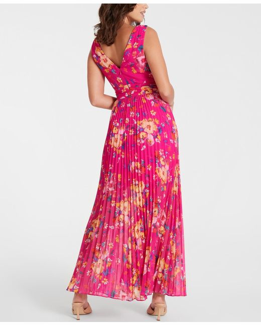 Guess Pink Pleated Floral Fit & Flare Dress