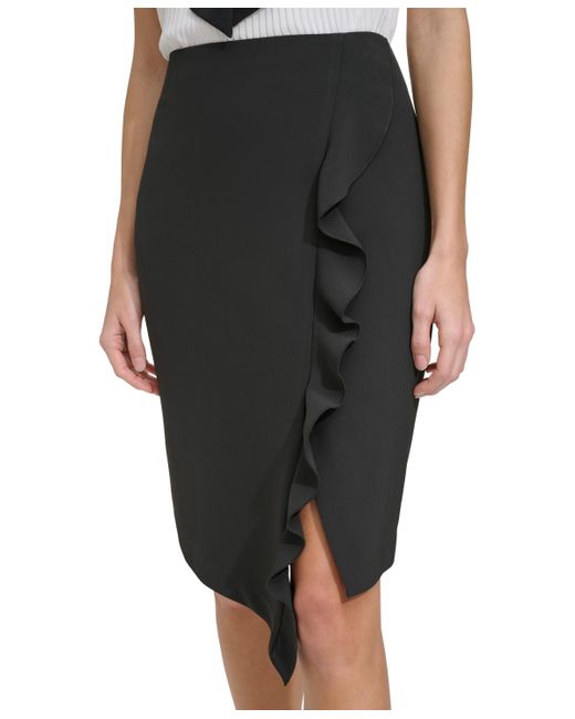 DKNY Black Ruffled Asymmetrical Pencil Skirt