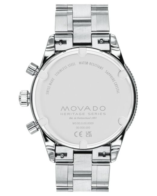 Movado Blue Heritage -tone Stainless Steel Bracelet Watch 42mm for men