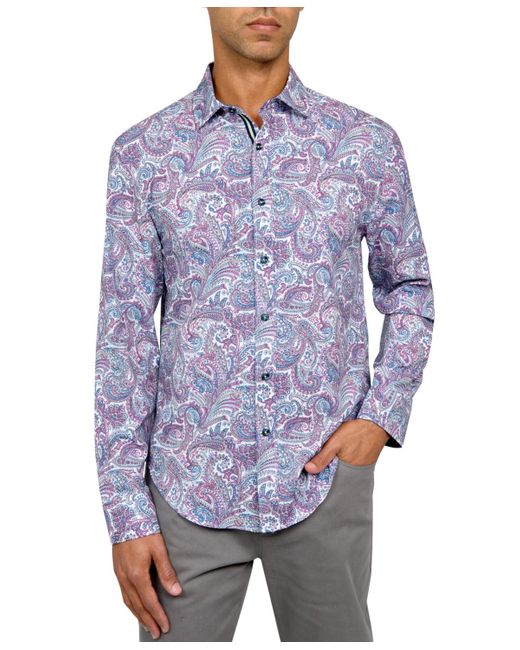 Society of Threads Blue Performance Stretch Paisley Shirt for men