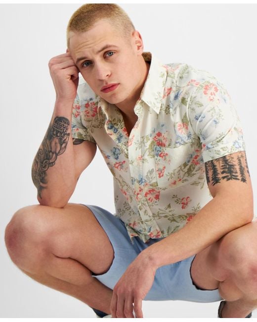 Sun & Stone White Sun + Stone Paulo Short Sleeve Button-front Floral Print Shirt for men