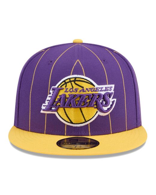 KTZ Purple/gold Los Angeles Lakers Pinstripe Two-tone 59fifty Fitted Hat for men
