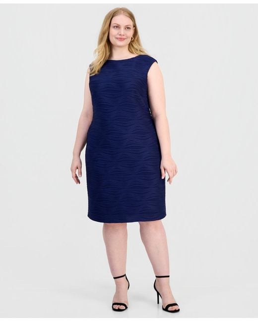 kasper blue dress Kasper Textured Shantung Seamed Sleeveless Dress – DGFOutlet