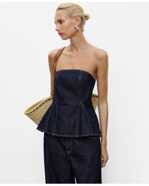 Mango Blue Denim Peplum Top