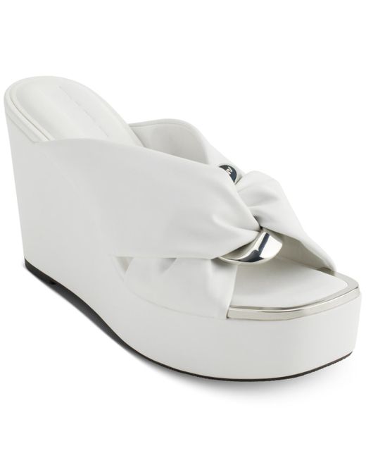 DKNY White Maryn Chain Twist Platform Wedge Sandals
