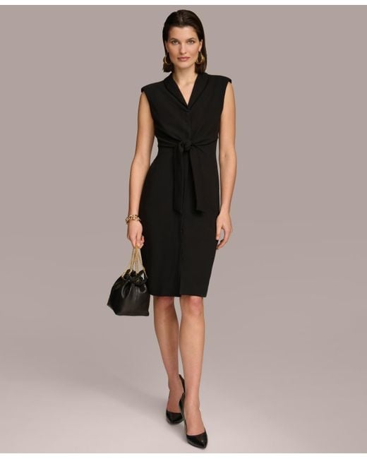 Donna Karan Black Tie-front Sleeveless Blazer Dress