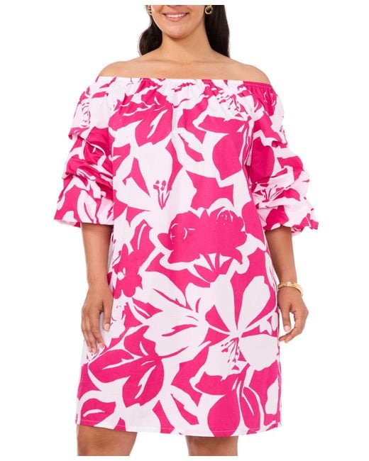 Msk Pink Plus Size Cotton Off-the-shoulder Shift Dress