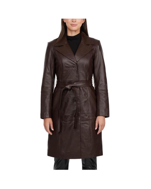Badgley Mischka Brown Tibbie Genuine Leather Single Breasted Trenchcoat