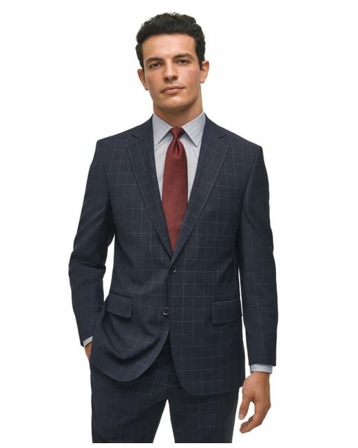 Brooks Brothers Blue Classic-fit Windowpane Suit Jacket for men