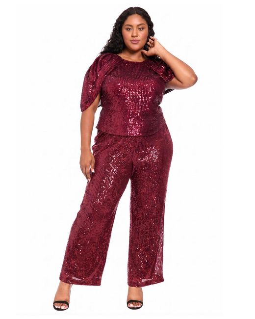 Muse Red Plus Size Sequin Draped-sleeve Top