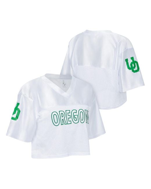 ZooZatZ White Oregon Ducks Mesh Cropped V-neck T-shirt