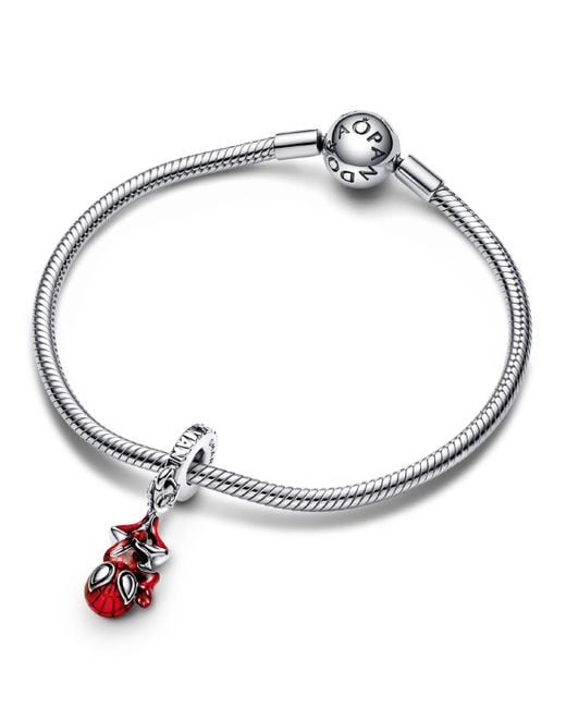 PANDORA Sterling Silver Marvel Hanging Spiderman Dangle Charm in Red