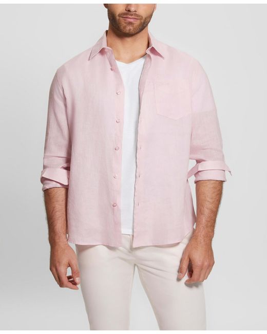 Guess Pink Island Linen Shirt for men