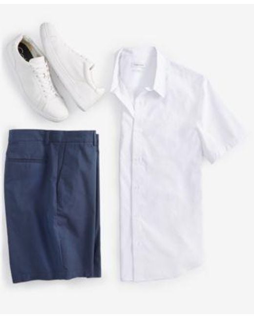 Calvin Klein Blue Slim Fit Stretch Shorts Seersucker Shirt for men