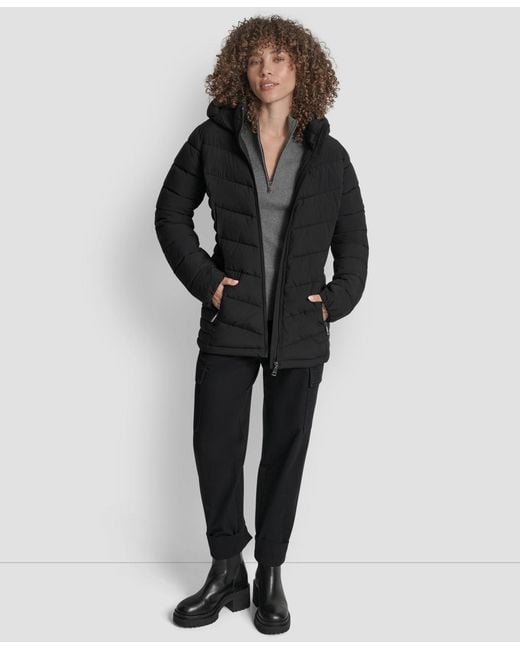 DKNY Black Chevron-quilted Full-zip Puffer Jacket