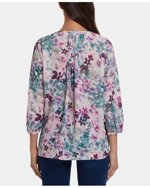 NYDJ Multicolor Pintuck Split Neck Top