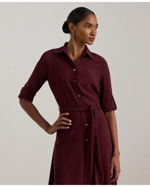 Ralph Lauren Red Double-faced Point Collar Shirt Dress