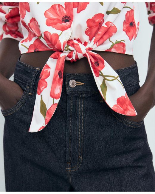 Mango Red Floral-print Poplin Shirt