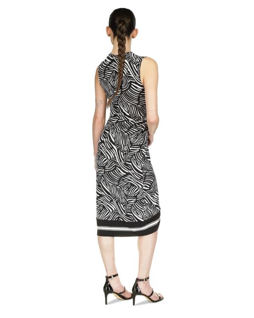 Michael Kors White Michael Zebra-print Faux Wrap Midi Dress
