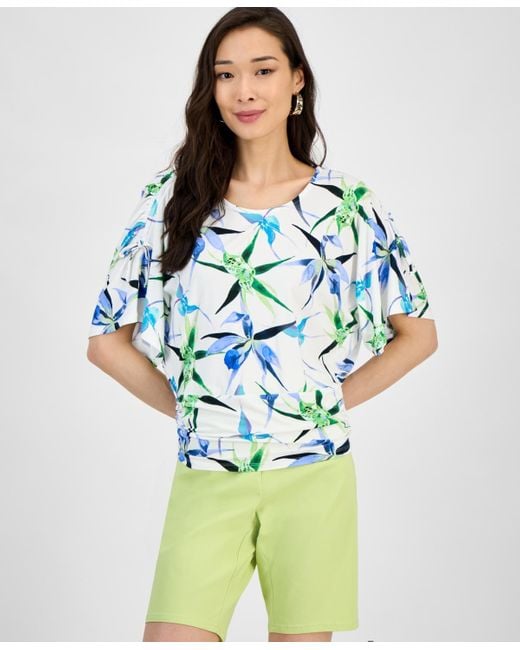 INC International Concepts Blue Side Tie Animal Print Top P Xs Xxl Exclusively At Macys