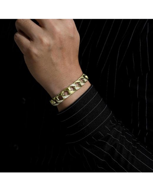 Genevive Jewelry Metallic Sterling Silver Iced Out Cubic Zirconia Miami Cuban Chain Bracelet