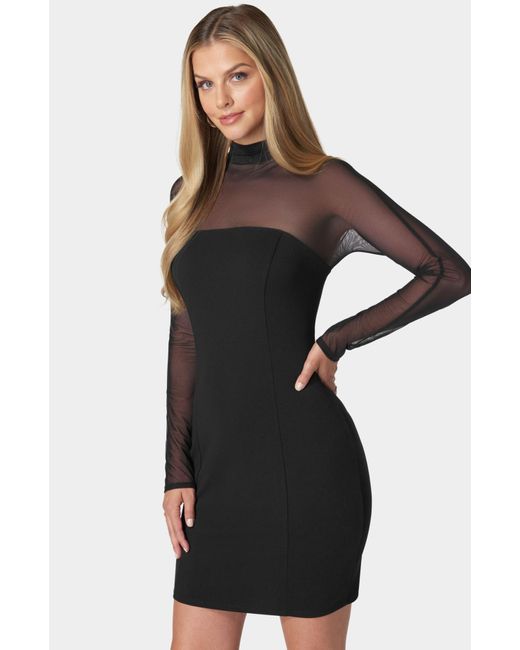 Bebe Mock Neck Long Sleeve Dress in Black | Lyst