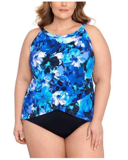 Swim Solutions Synthetic Plus Size High-neck Underwire Tankini Top ...