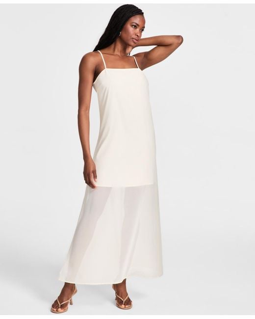 BarIII Women's White Sheer Overlay Maxi Dress