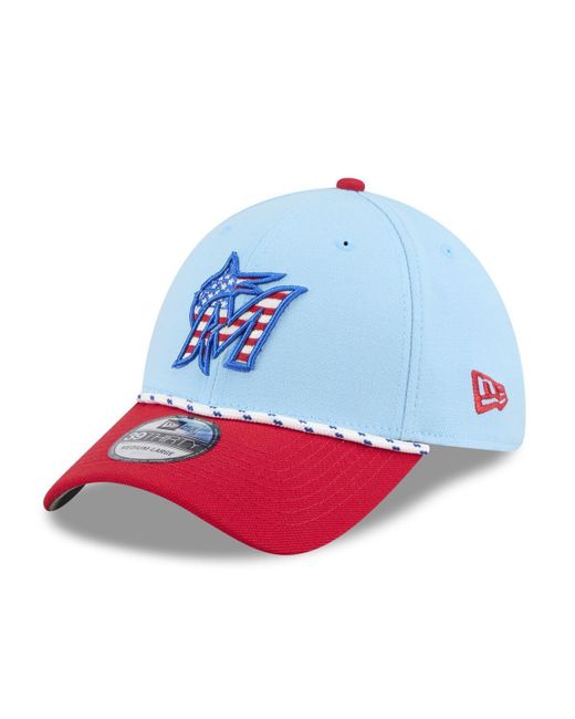 KTZ Light Blue/red Miami Marlins 2025 Fourth Of July 39thirty Flex Hat for men