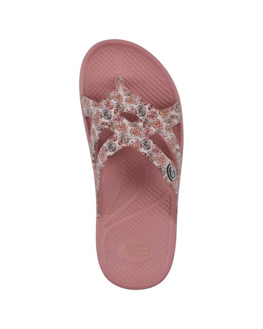 White Mountain Pink Rip Round Toe Flat Sandals