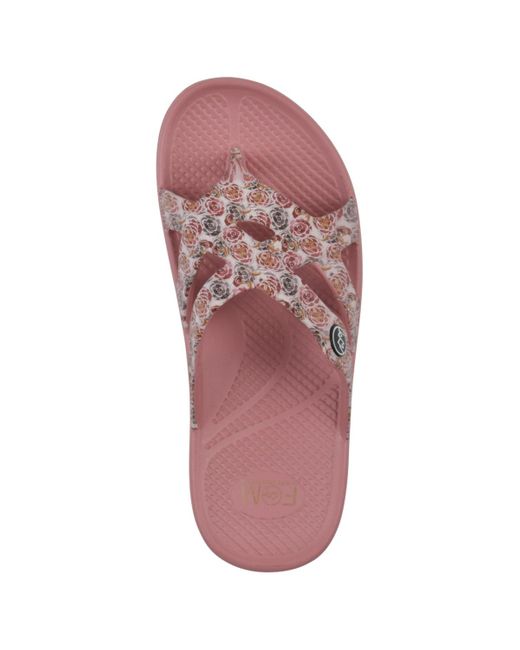 White Mountain Pink Rip Round Toe Flat Sandals