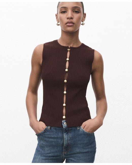 Mango Women's Red Slits Detail Knitted Vest