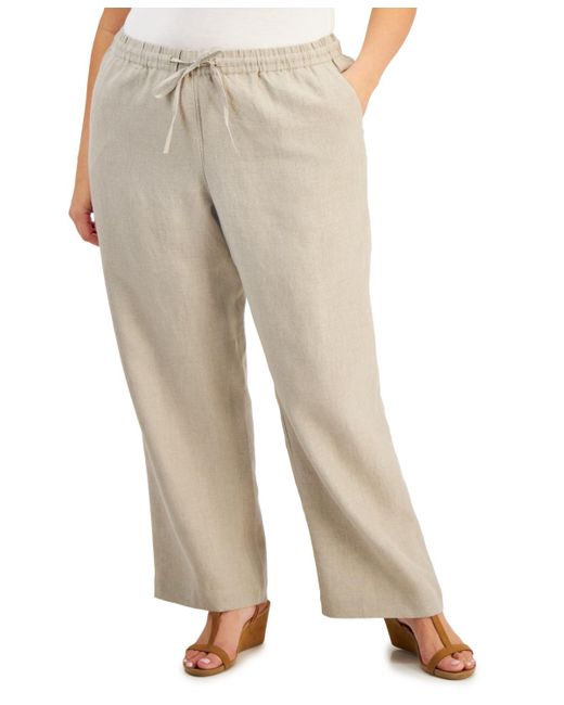 Charter Club Natural Plus Size 100% Linen Pants