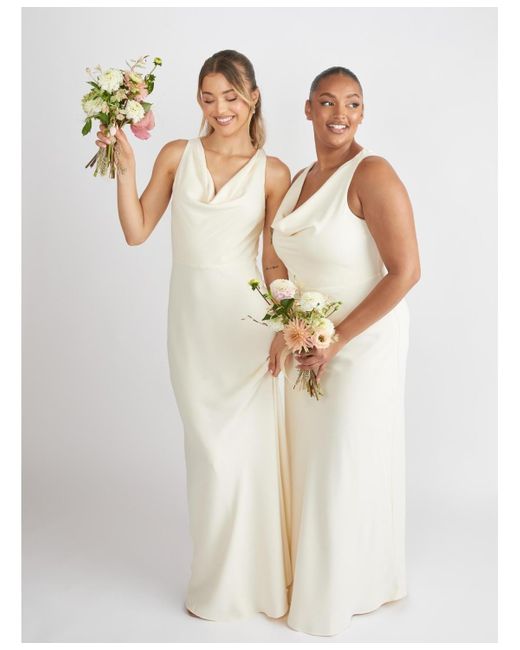 Six Stories White Cowl Front Crepe Bridesmaid Dress