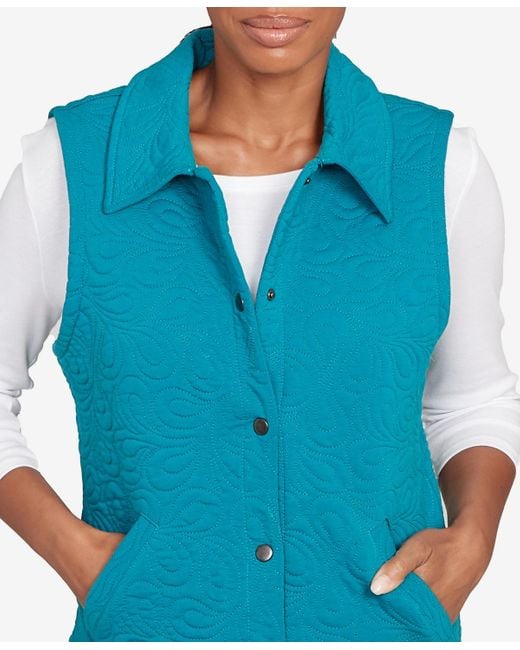 Ruby Rd Blue Petite Quilted Terry Inner Beauty Vest Jacket