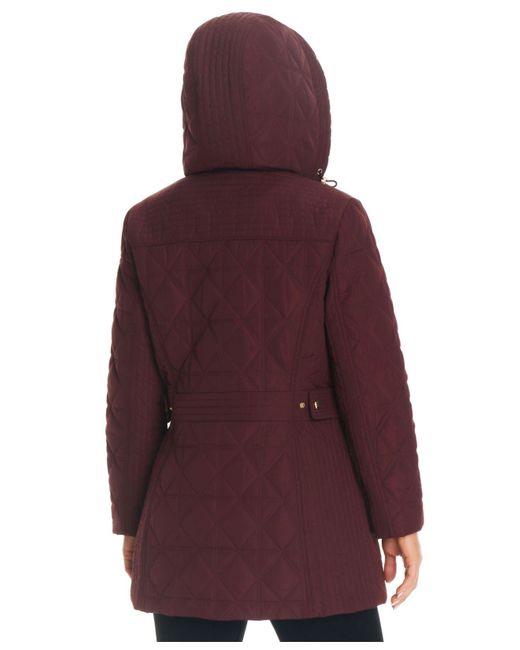 Jones New York Hooded Quilted Coat in Red | Lyst Canada