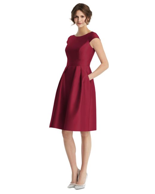 Alfred Sung Red Boat-neck A-line Dress