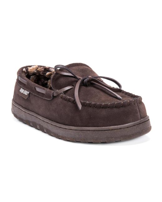 Muk Luks Brown Paul Printed Berber Suede Moccasin Slippers for men