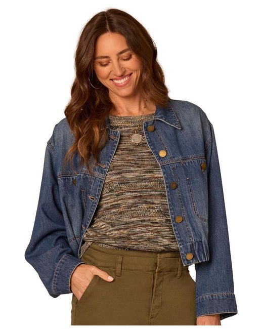 Democracy Blue Petite Stand Collar Button-front Jacket